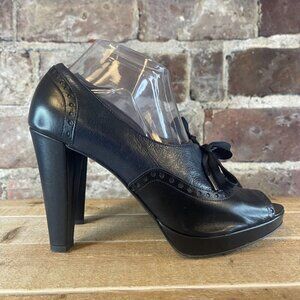 COACH Black & Blue Leather Peep Toe Oxford Lace Up Heels 9.5